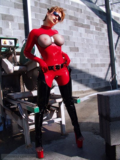 Nicole Sexy In Red And Black Fetish Outfit 3