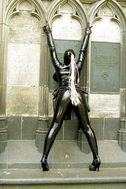 In Front Of Cologne Cathedral In Black Latex