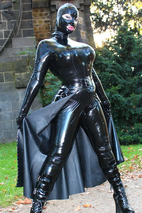 Outside Posing In Black Latex